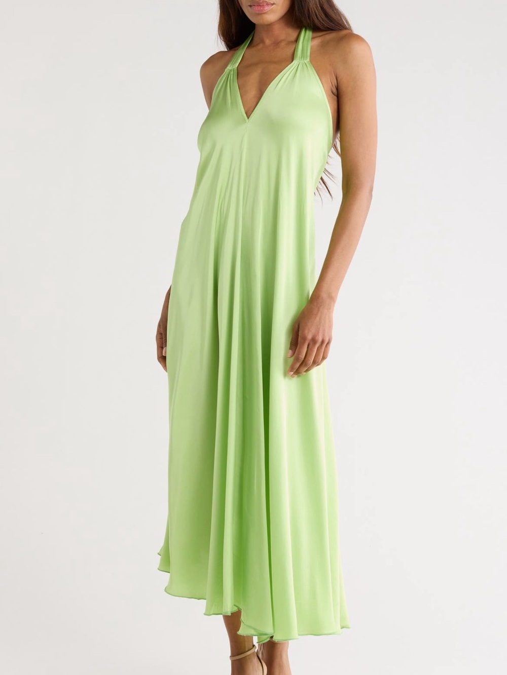 FRNCH Lime Green Backless Halter Maxi Dress